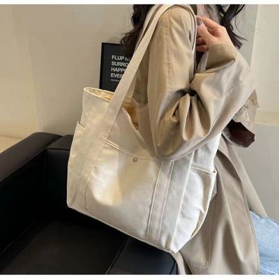 Couleurs simples réutilisables Gros sac à main en toile de coton avec fermeture à glissière pour les voyages et les sorties