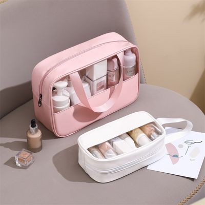 Type de modèle solide Transparent PU maquillage brosse beauté sac de soin de la peau pour logo personnalisé