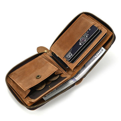 Portefeuille en cuir authentique pour homme avec porte-carte Portefeuille court portefeuille fermeture à glissière Portefeuilles standard