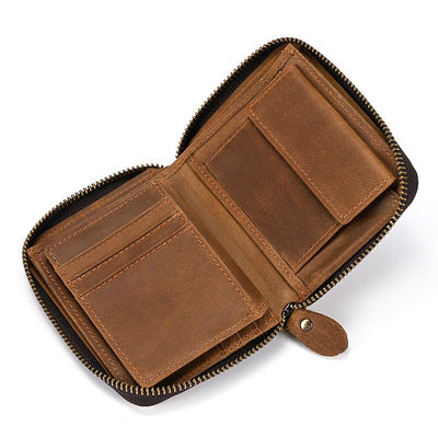 Portefeuille en cuir authentique pour homme avec porte-carte Portefeuille court portefeuille fermeture à glissière Portefeuilles standard