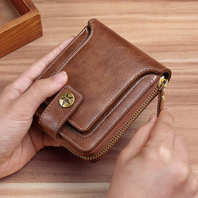 Portefeuille en cuir bipliant court pour hommes et femmes Portefeuille de monnaie de design Portefeuille de poche avant