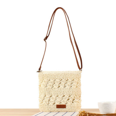 Sacs à paille en coton de plage pour femmes avec doublure en polyester et fermeture ouverte