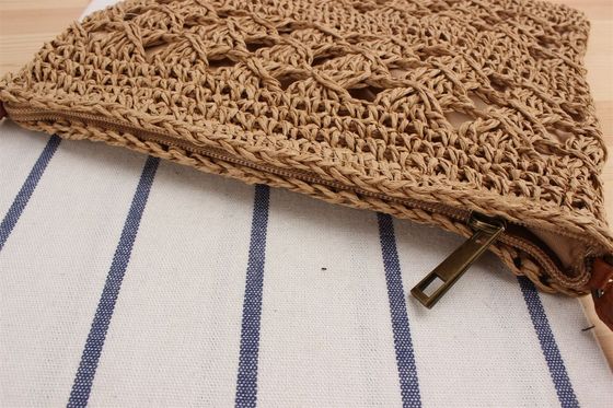 Sacs à paille en coton de plage pour femmes avec doublure en polyester et fermeture ouverte
