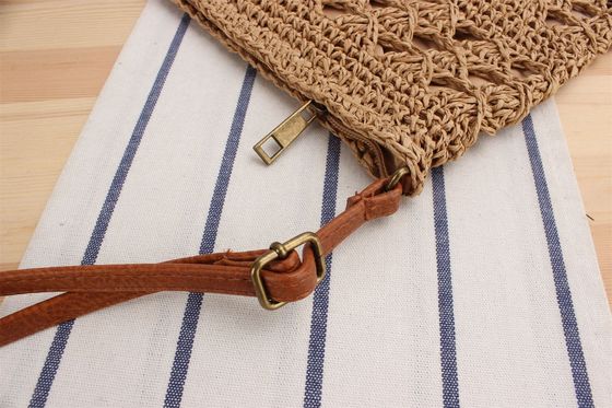 Sacs à paille en coton de plage pour femmes avec doublure en polyester et fermeture ouverte