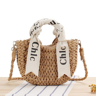 Logo personnalisé Accepté sac de voyage en écharpe de soie avec matériau tissé de paille portable