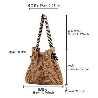 Sac à épaule à tresses de paille de style coréen pour femmes, ceinture en noeud de plage, vacances d'été