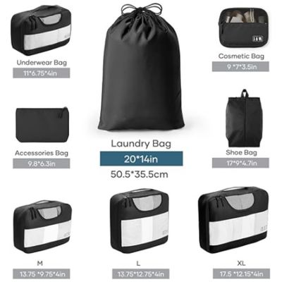 Logo personnalisé Accepté Sacs de voyage unisexes 8 Ensemble Cube d'emballage avec sac à linge et rangement