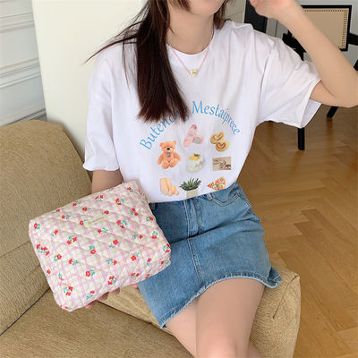 Sac de maquillage en coton en dentelle sur mesure Sac de toilettes à la mode fait à la main avec fermeture à glissière