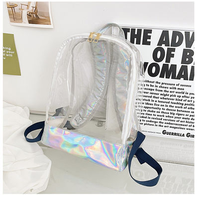 Un sac à dos en PVC transparent et élégant pour femme avec des rayures de gelée.