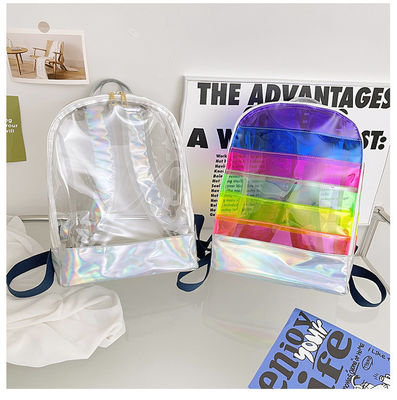 Un sac à dos en PVC transparent et élégant pour femme avec des rayures de gelée.