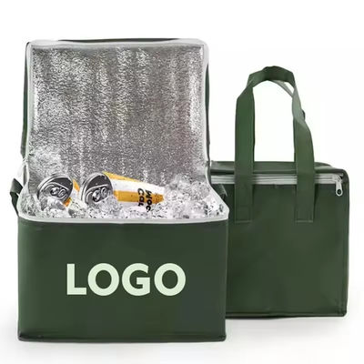 Logo personnalisé Sac de refroidisseur à boucle douce pour épicerie verte isolée Bière de pique-nique et plus