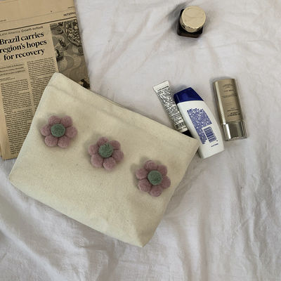 Petit sac de maquillage cosmétique à fermeture à glissière en coton avec logo pour couleur personnalisée