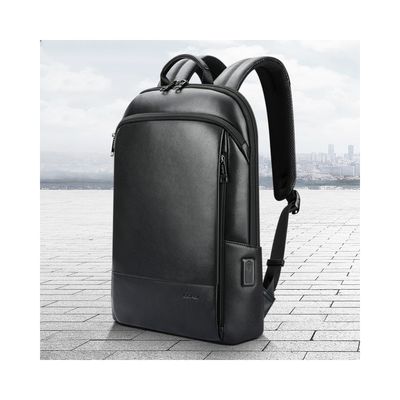 Sac à dos en cuir pour ordinateur portable de grande capacité pour hommes avec port de charge USB anti-vol