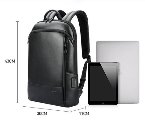 Sac à dos en cuir pour ordinateur portable de grande capacité pour hommes avec port de charge USB anti-vol