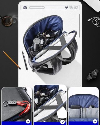 Sac à dos en cuir pour ordinateur portable de grande capacité pour hommes avec port de charge USB anti-vol