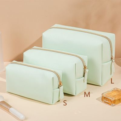 Fermeture à fermeture à glissière Sac de toilette en cuir végétalien en couleur personnalisée pour les voyages et les cosmétiques