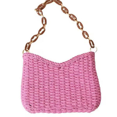 2024 Petit sac de paille pourpre fraîche tissé à la main pour la plage