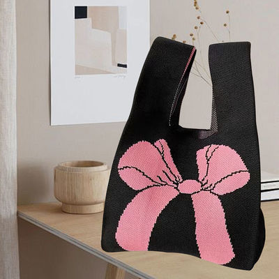 Conception de sac à main personnalisé en tissu de coton organique tricoté avec nœud à arc écologique