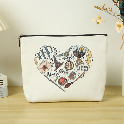 Sacoche à fermeture à glissière pour accessoires cosmétiques à double face en toile de coton écologique