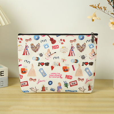 Sacoche à fermeture à glissière pour accessoires cosmétiques à double face en toile de coton écologique