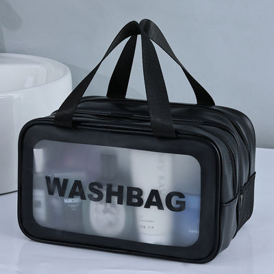 Sac de lavage de voyage transparent en PVC à motif solide pour toilettes et maquillage imperméables dans la salle de bain