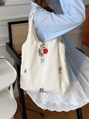 Sac à épaule pour étudiants du collège Sac à main de grande capacité avec dessin d'impression de fleurs mignon