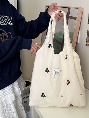Sac à épaule pour étudiants du collège Sac à main de grande capacité avec dessin d'impression de fleurs mignon