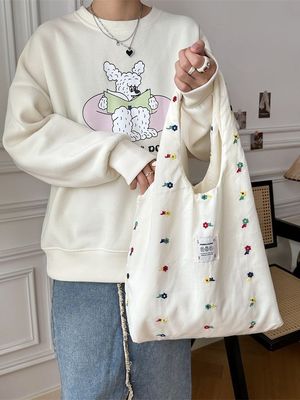Sac à épaule pour étudiants du collège Sac à main de grande capacité avec dessin d'impression de fleurs mignon