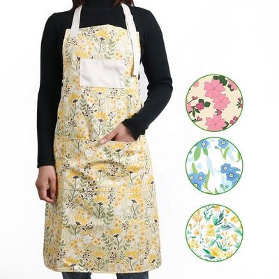 Logo personnalisé Impression réglable lavable coton jaune tablier de cuisine pour restaurant bar
