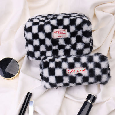 Sac de maquillage Gingham de grande capacité avec couleur personnalisée et logo de broderie de serviette