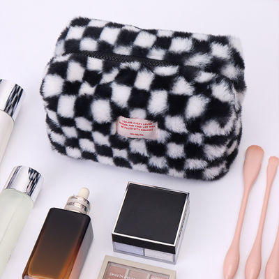 Sac de maquillage Gingham de grande capacité avec couleur personnalisée et logo de broderie de serviette