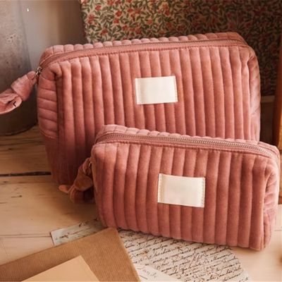 Sac cosmétique en coton doux et confortable avec fermeture à glissière en velours