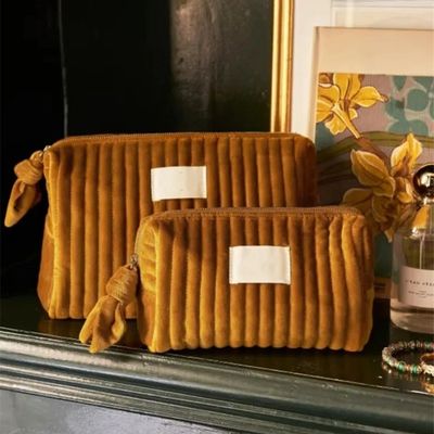 Sac cosmétique en coton doux et confortable avec fermeture à glissière en velours