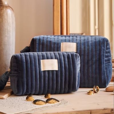 Sac cosmétique en coton doux et confortable avec fermeture à glissière en velours