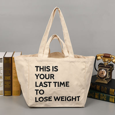 Sac de shopping en toile de grande capacité avec motif de dessin animé et fermeture à glissière