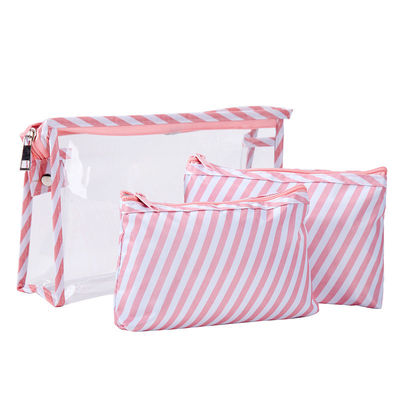 Acceptable OEM/ODM Sac de rangement transparent en PVC à trois pièces à la mode pour les articles de toilette