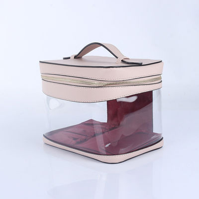 Fermeture à fermeture à glissière Casse cosmétique de voyage en PVC transparent grand avec fermeture à glissière double dorée personnalisée