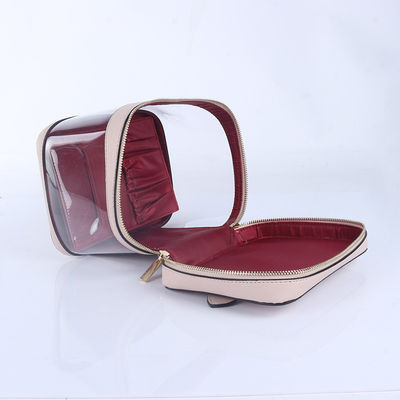 Fermeture à fermeture à glissière Casse cosmétique de voyage en PVC transparent grand avec fermeture à glissière double dorée personnalisée