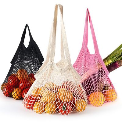 Sac à main long pour acheter des fruits et légumes en coton biologique réutilisable