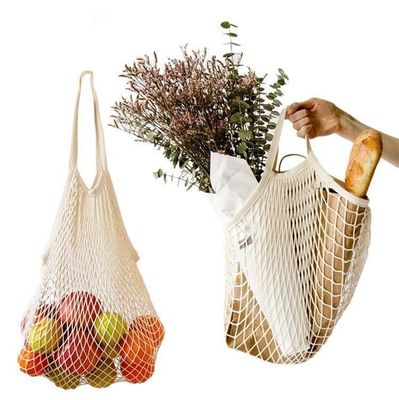 Sac à main long pour acheter des fruits et légumes en coton biologique réutilisable