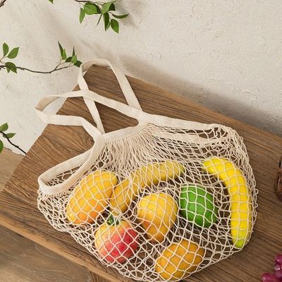 Sac à main long pour acheter des fruits et légumes en coton biologique réutilisable