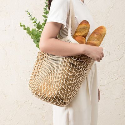 Sac à main long pour acheter des fruits et légumes en coton biologique réutilisable