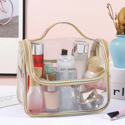 Commercialiser des produits de beauté transparents pour les voyages toilettes en PVC sac cosmétique sur mesure pour les voyages