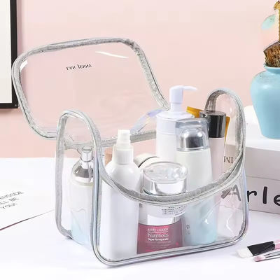Commercialiser des produits de beauté transparents pour les voyages toilettes en PVC sac cosmétique sur mesure pour les voyages