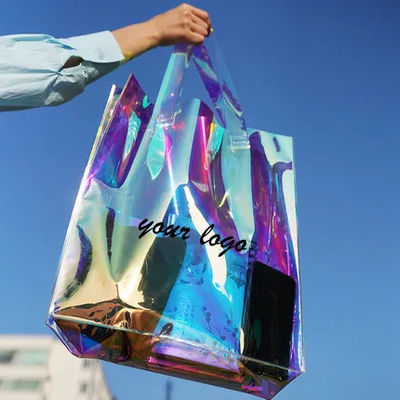 Logo personnalisé pour toutes les saisons étanche à l'eau laser holographique irisé PVC cadeau de magasinage sac à main