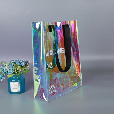 Logo personnalisé pour toutes les saisons étanche à l'eau laser holographique irisé PVC cadeau de magasinage sac à main