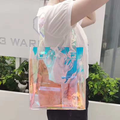 Logo personnalisé pour toutes les saisons étanche à l'eau laser holographique irisé PVC cadeau de magasinage sac à main