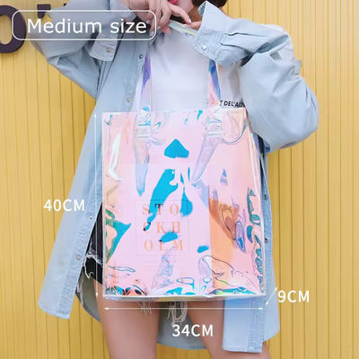 Logo personnalisé pour toutes les saisons étanche à l'eau laser holographique irisé PVC cadeau de magasinage sac à main