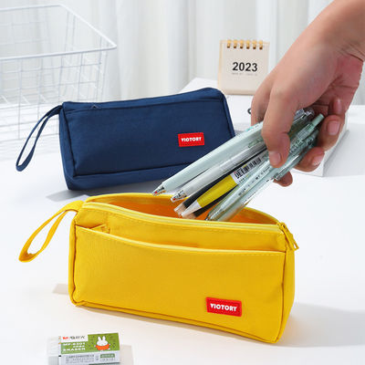 Casse à crayon créative de grande capacité en toile solide colorée pour fournitures scolaires