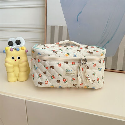 Logo personnalisé Accepté Sac de maquillage en coton à fermeture à glissière gonflé pour les cosmétiques pour femmes